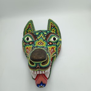 Huichol Mexican Hand Beaded, Wolf Head By Isandro Villa Lopez PP7954