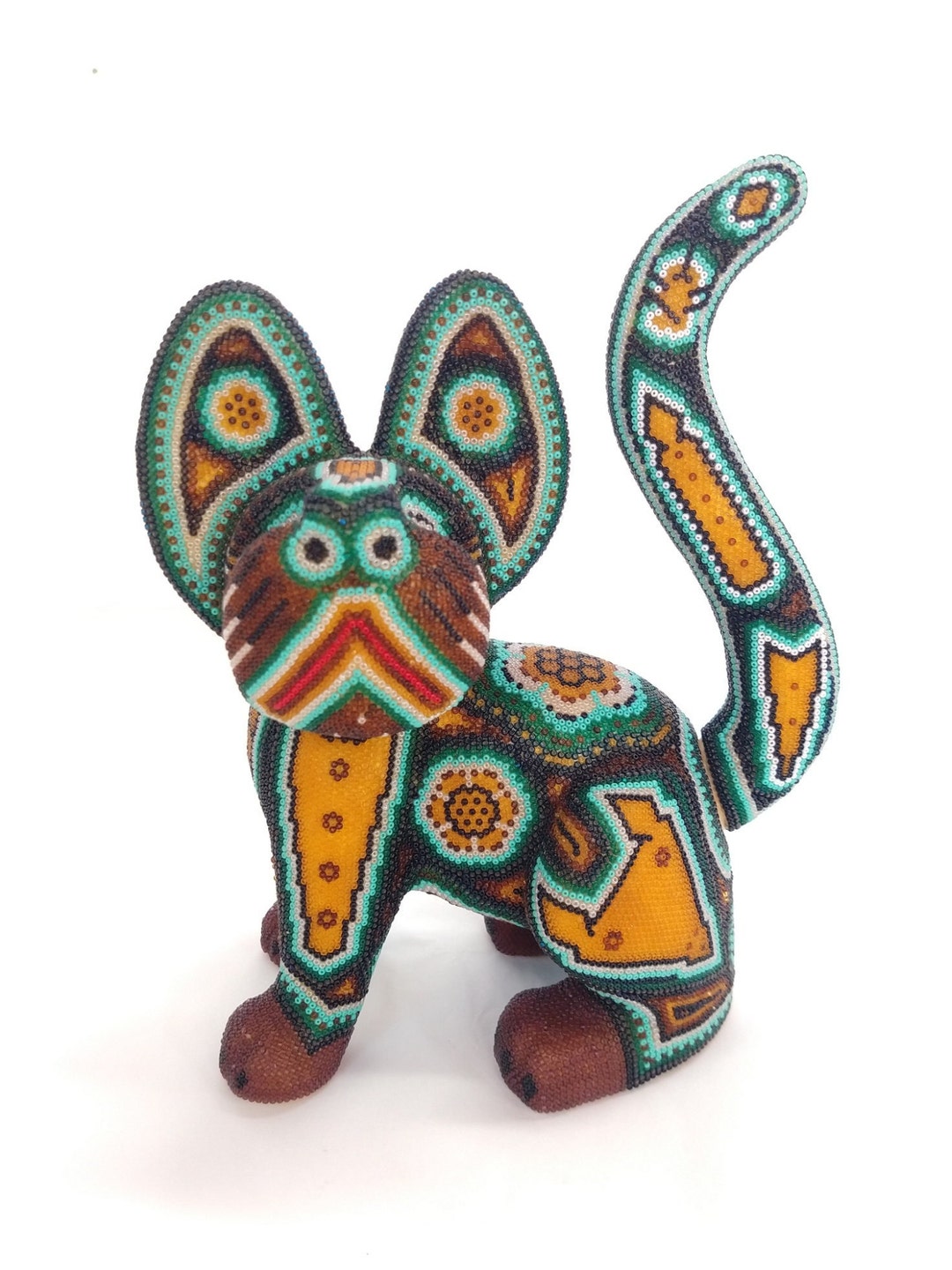 Huichol Beaded Mexican Folk Art Cat by Mayola Villa Lopez - Etsy