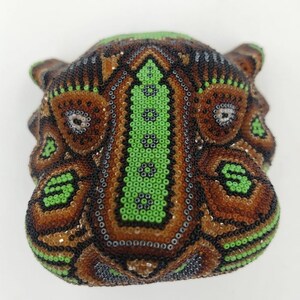 Huichol Hand Beaded Mexican Folk Art Jaguar Head With Czeth 13 Micro Beads By Mayola Villa Lopez PP3257 image 5