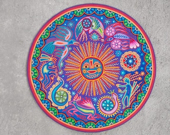 Huichol Mexican Folk Art Yarn Painting by Eliseo Castro pp4205