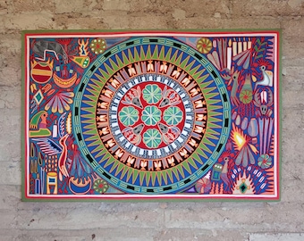 Pintura em fio Huichol de arte popular mexicana da Cooperativa Zitacua PP7805