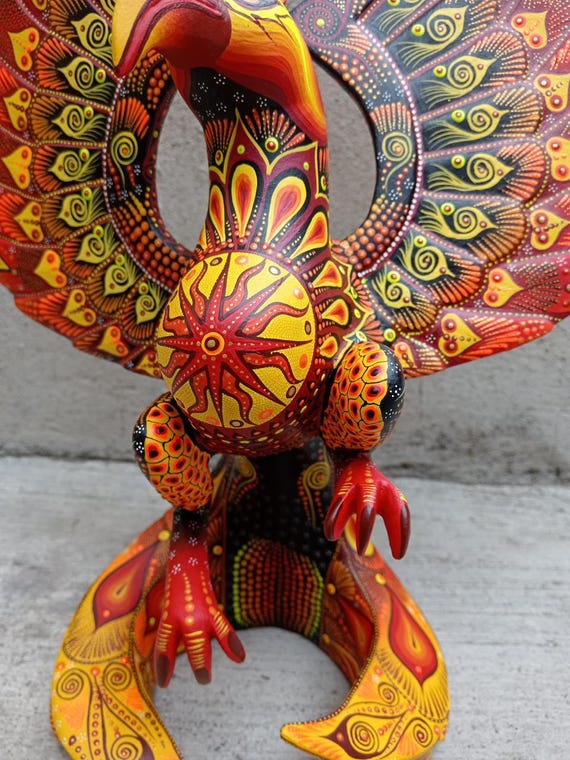 Mexican Folk Art Oaxacan Wood Carving Alebrije Hand Made, Phoenix
