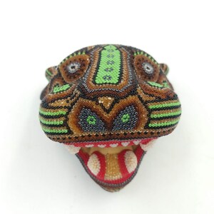 Huichol Hand Beaded Mexican Folk Art Jaguar Head With Czeth 13 Micro Beads By Mayola Villa Lopez PP3257 image 4