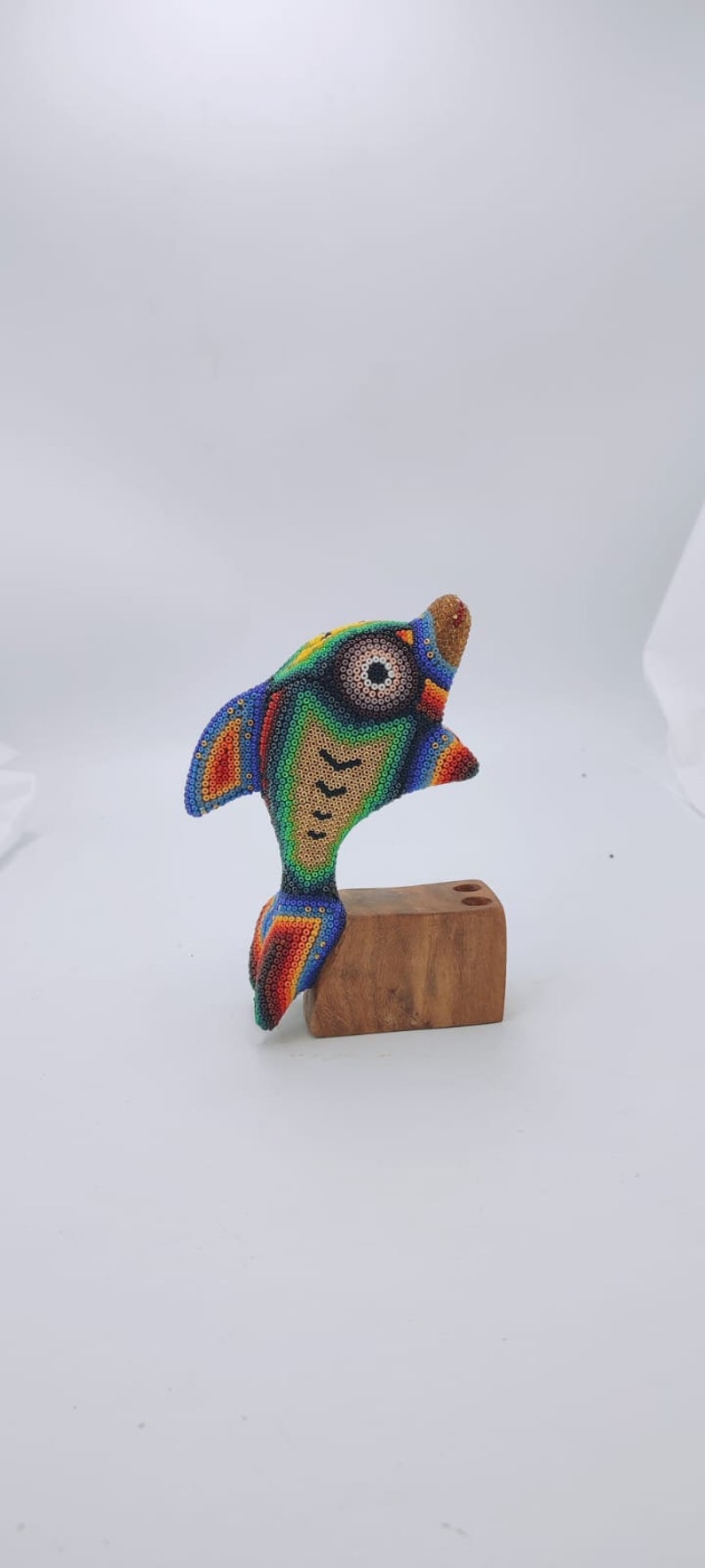 Huichol Hand Beaded Mexican Folk Art Dolphin by Mayola Villa PP6225 image 1