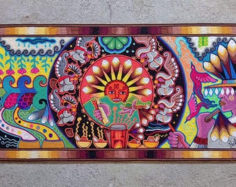 Huichol Mexican Folk Art Yarn Painting by Neikame PP7432