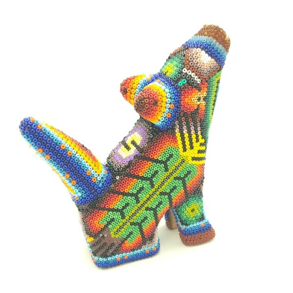 Huichol Hand Beaded Coyote Mexican Folk Art by Mayola Villa PP6402