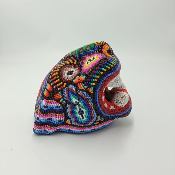 Fabulous Mexican Huichol Hand Beaded Jaguar Head By Octaviano Lopez  PP6731