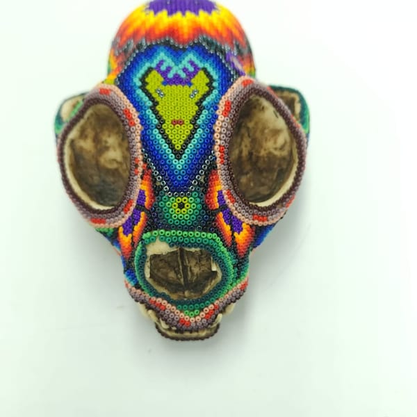 Mexican Huichol Hand Beaded Wildcat By Honorio Villa Lopez PP6059