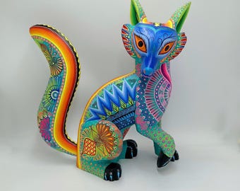 オアハカの木彫り メキシコ民芸品 手作り 狼 Cesar Melchor Ojeda 作