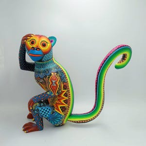 Mexican Folk Art Oaxacan Wood Carving Alebrije Hand Made, Monkey By Luis Sosa PP7764