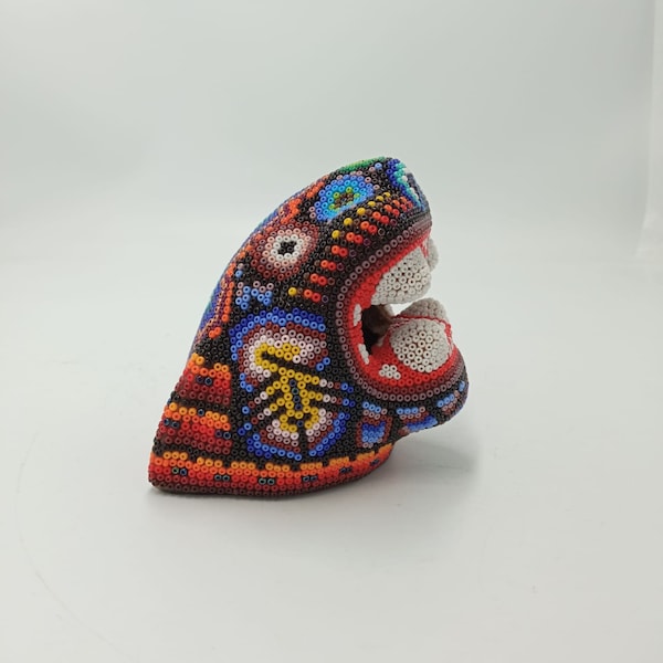 Fabulous Mexican Huichol Hand Beaded Jaguar Head By Octaviano Lopez  PP6728