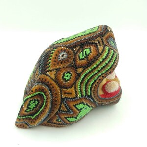 Huichol Hand Beaded Mexican Folk Art Jaguar Head With Czeth 13 Micro Beads By Mayola Villa Lopez PP3257 image 2