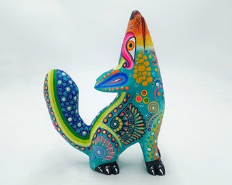 Oaxacan Wood Carving Alebrije Nahual Hand Made Coyote By Estudio 2403 PP6830