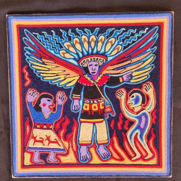 Huichol Mexican Folk Art Yarn Painting by Eliseo Castro PP5008