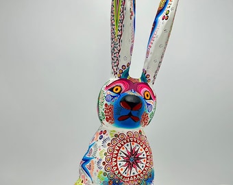 Oaxacan Wood Carving Hand Made Rabbit By Cesar Melchor Ojeda PP7187