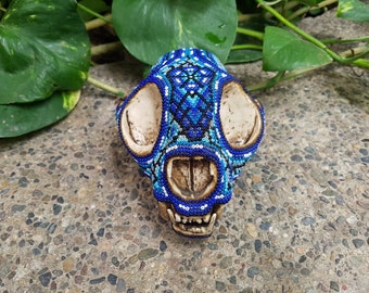 Huichol Hand Perlen WildCat Schädel, Von Carlos Bautista. PP097