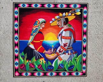Pintura em fio de arte popular mexicana Huichol por Neikame PP8434
