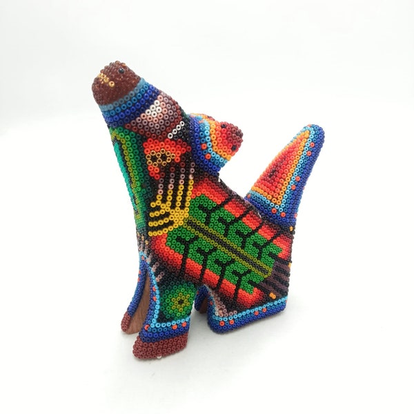 Huichol Hand Beaded Coyote Mexicaanse volkskunst door Mayola Villa PP6402