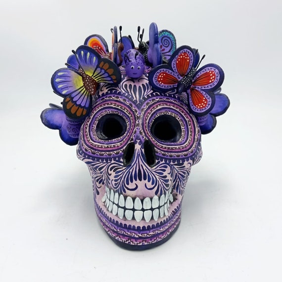 Day of the Dead Ceramics Butterflys Human Skull by Alfonso