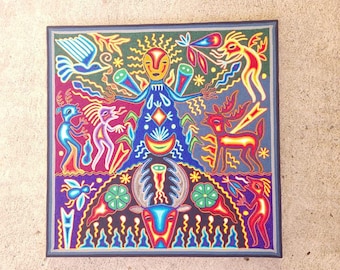 Huichol Yarn Painting Mexican Folk Art By Luciana Benitez PP7891