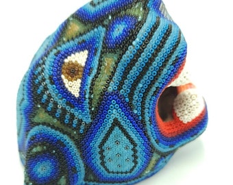 Mexican Huichol Hand Beaded Jaguar Head By Mayola Villa PP5403