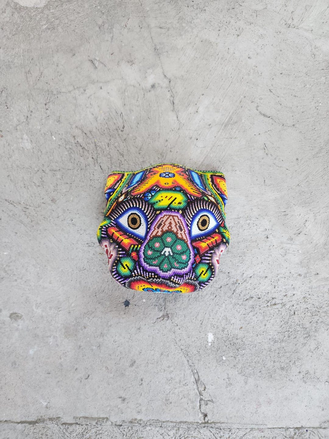 Huichol Beaded Jaguar Head, Small