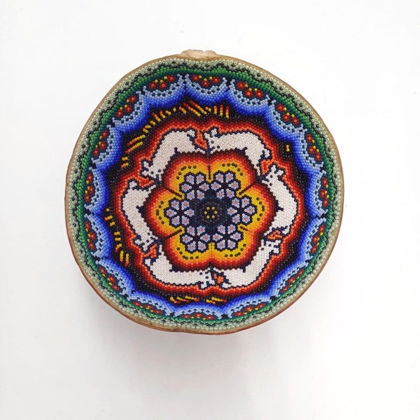 Bowl Huichol Mexican Folk Art By Florencio Lopez PP7036