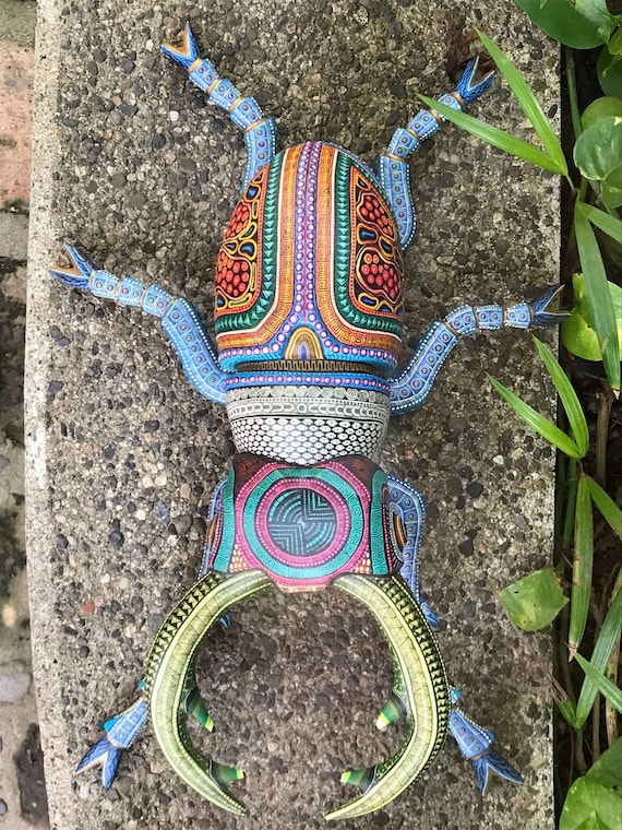 Oaxacan Wood Carving Scarab by Manuel Cruz Prudencio PP4619 - Etsy
