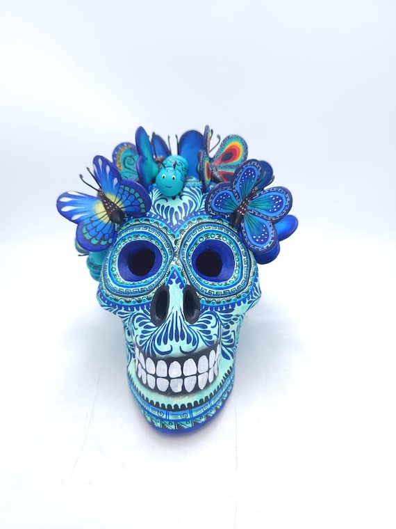 Day of the Dead Ceramics Butterflys Human Skull by Alfonso