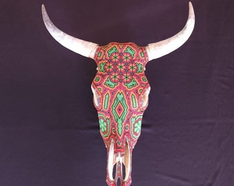 Huichol Beaded Bull Skull By Mayola Villa Lopez PP5833