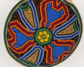 Huichol Hand Beaded Mexican Folk Art Bowl With The Czech #13 Micro Beads By Mayola Villa Lopez pp3251