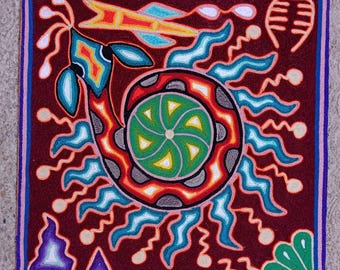 Mexican Folk Art Huichol Yarn Painting by Cooperativa Zitacua PP7992
