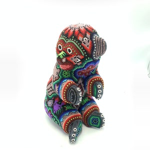 Huichol Mexican Folk Art Hand Beaded Bear  By Florencio Lopez PP5717
