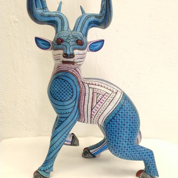 Magnificent Oaxacan Wood Carving Deer By Jacobo y Maria Angeles. PP2551