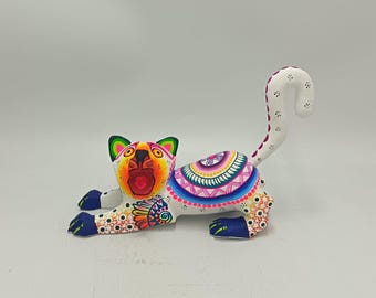 オアハカの木彫り メキシコ民芸品 手作り 狼 Cesar Melchor Ojeda 作