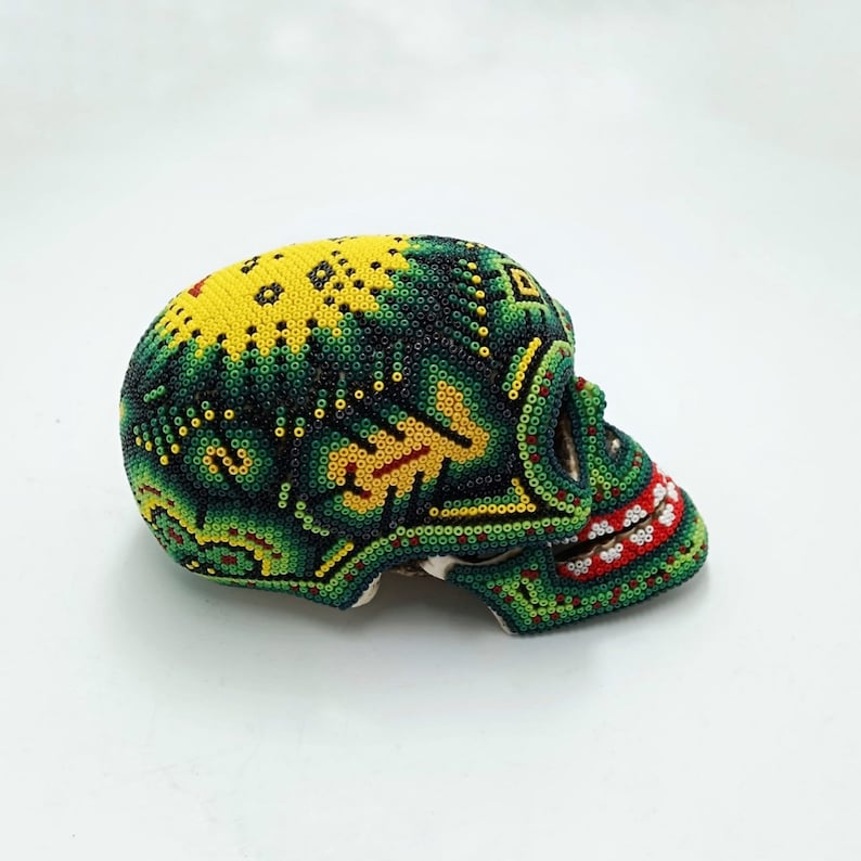 Huichol Hand Beaded Human Skull By Isandro Lopez PP6956 image 3