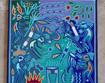 Mexican Folk Art Huichol Yarn Painting by Cooperativa Zitacua PP8511