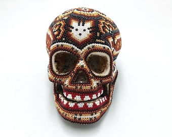 Huichol Hand Beaded Human Skull By Isandro Lopez PP6957