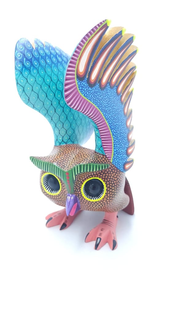 Great Mexican Oaxacan Wood Carving Alebrije Owl by Zoologico