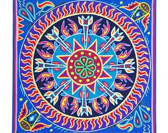 Huichol Yarn Painting Mexican Folk Art by Hilaria Chavez Carrillo PP5222