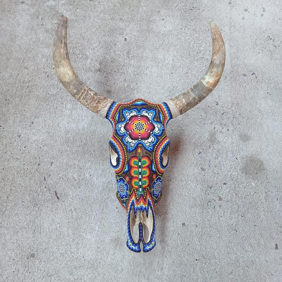 Huichol Indian Hand Beaded Bull Skull by Santos Bautista PP8294 - Etsy
