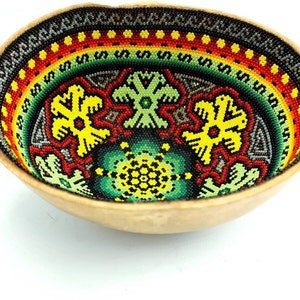 Huichol Hand Beaded Gourd Bowl Using Glass Beads By Santos Bautista PP4802