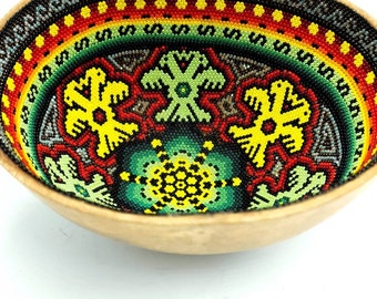 Huichol Hand Beaded Gourd Bowl Using Glass Beads By Santos Bautista PP4802