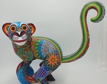 Oaxacan Wood Carving Alebrije Nahual Hand Made Cat By Luis Sosa PP6506