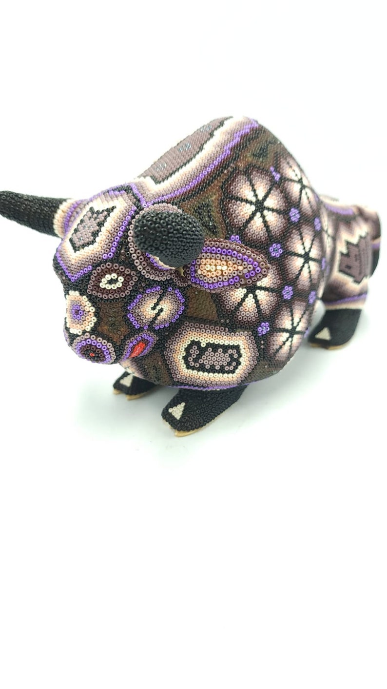 Huichol Hand Beaded Mexican Folk Art Buffalo By Mayola Villa Lopez PP5613 image 6