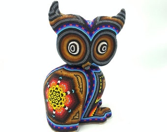 Huichol Hand Beaded Owl By  Santos Bautista PP5739