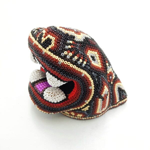 Fabulous Mexican Huichol Hand Beaded Jaguar Head By Octaviano Lopez  PP7058