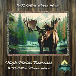 Snowy River Moose 52&quot; x 37&quot; Woven Blanket, Nature Decor, Gift for Wildlife Lovers, Home Throw for Winter