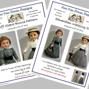 COMBO PDF Patterns for Edwardian Walking Skirt and Puff Sleeve Blouse Designed to fit 18 inch dolls image 1