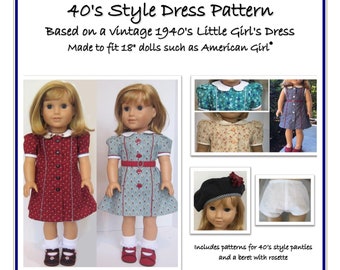 Forties Style Doll Dress Pattern for 18" dolls